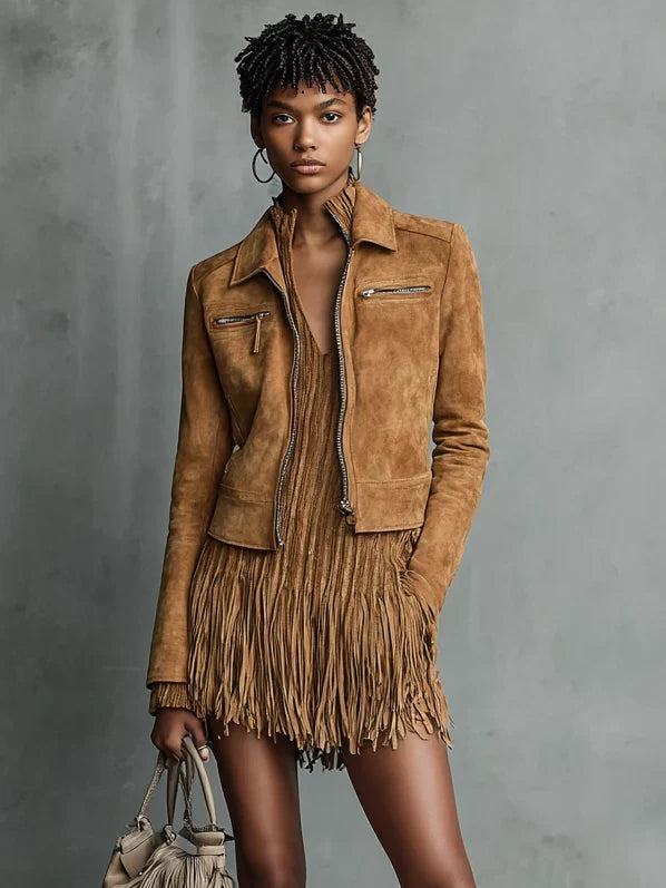 Iris | Relaxed Cropped Suede Jacket with Zip Front