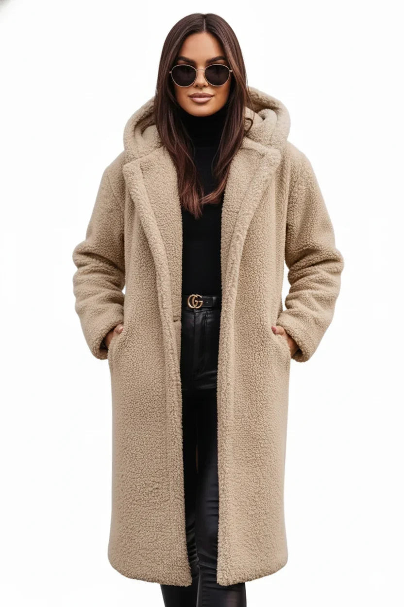 Hazel | Cosy Hooded Teddy Coat with Drawstring Waist