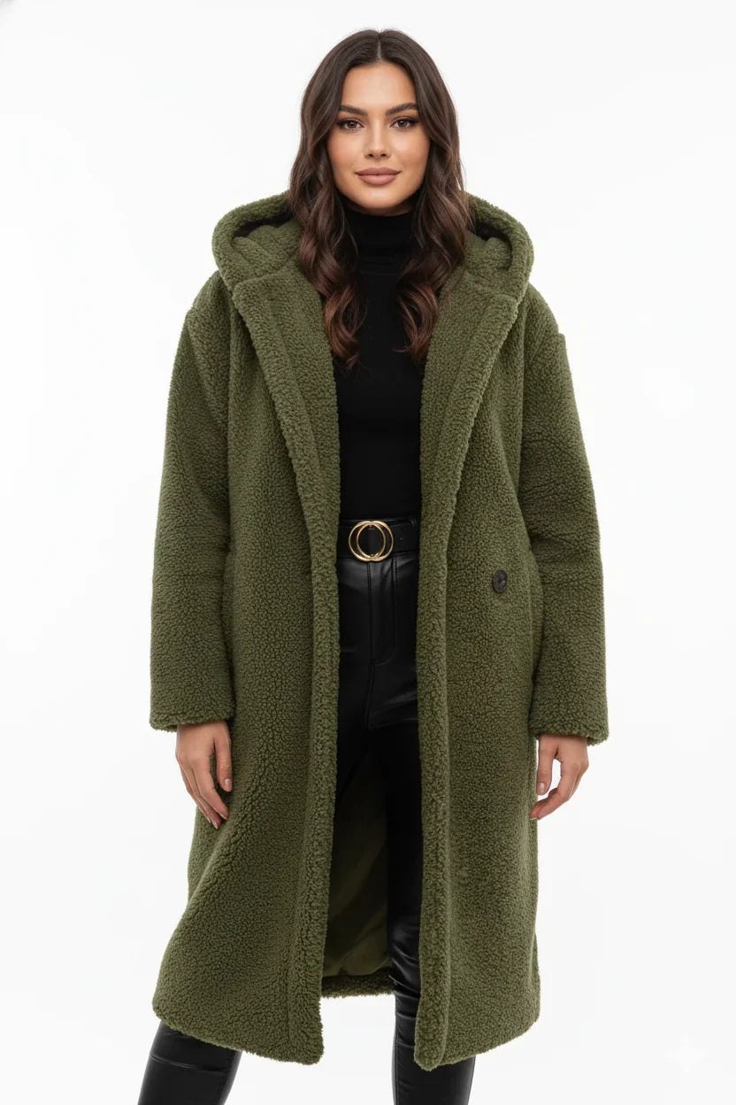 Hazel | Cosy Hooded Teddy Coat with Drawstring Waist