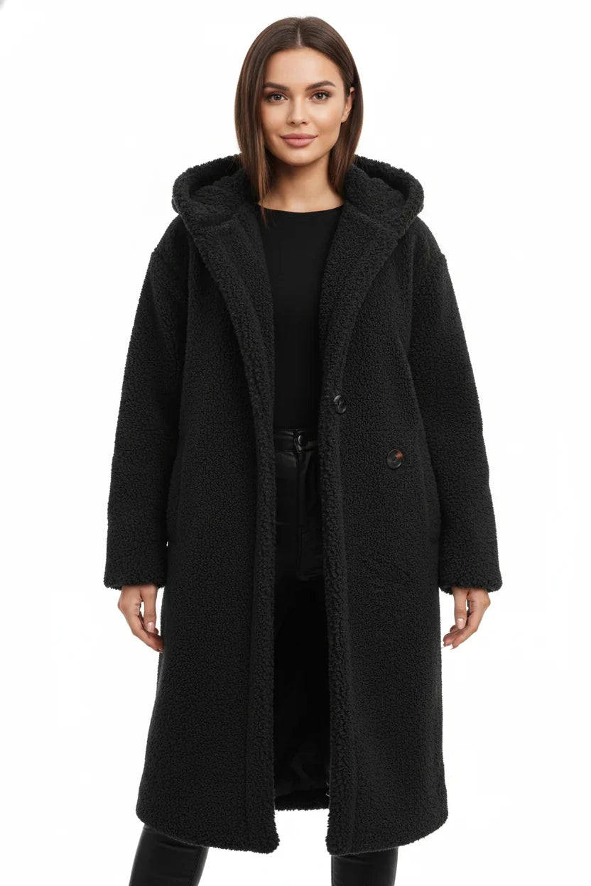 Hazel | Cosy Hooded Teddy Coat with Drawstring Waist