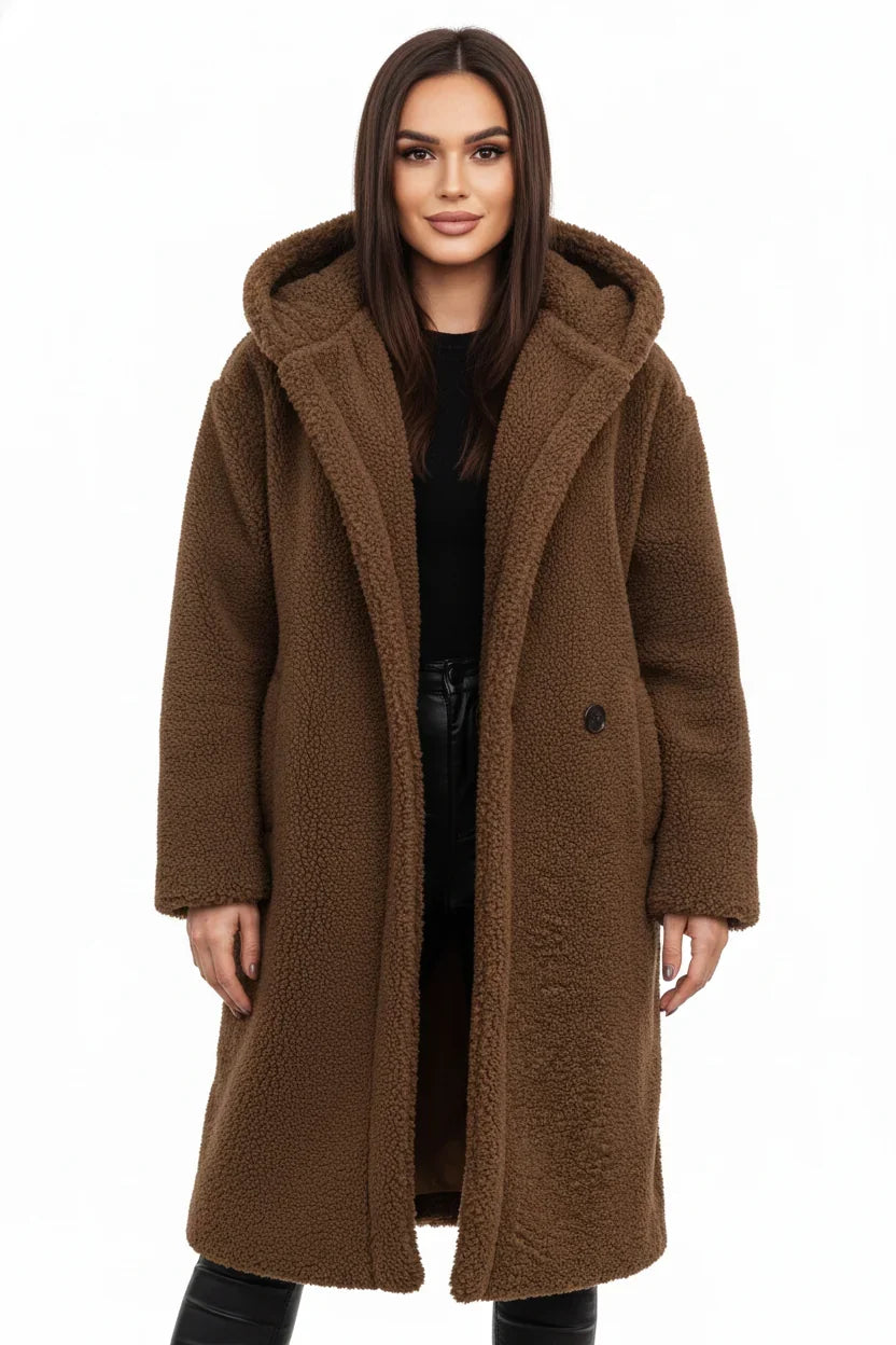Hazel | Cosy Hooded Teddy Coat with Drawstring Waist