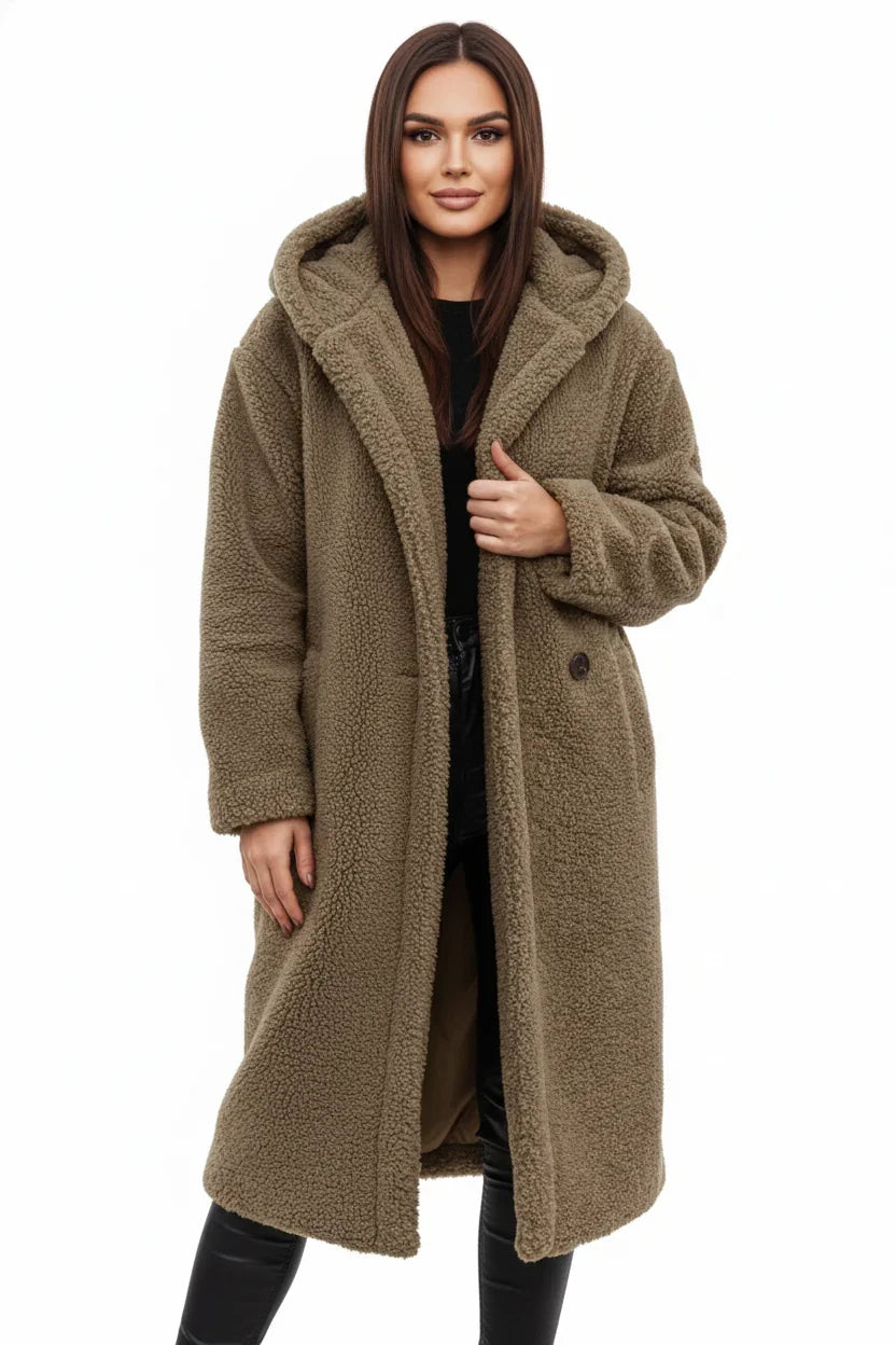 Hazel | Cosy Hooded Teddy Coat with Drawstring Waist