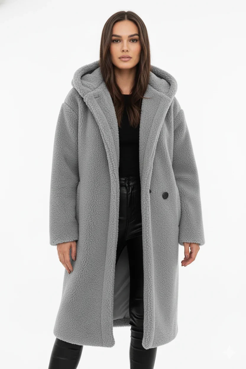 Hazel | Cosy Hooded Teddy Coat with Drawstring Waist