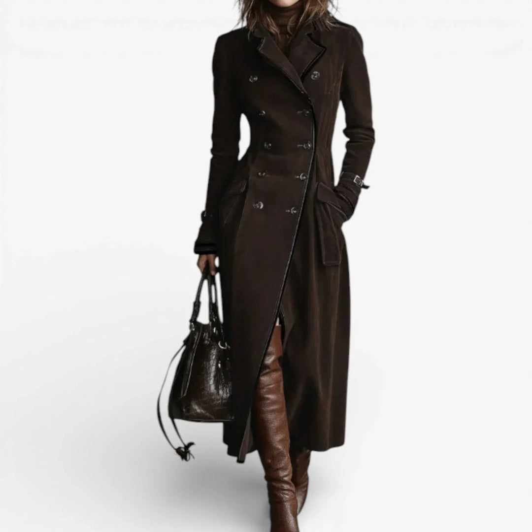 Wren | Elegant Double-Breasted Suede Trench Coat