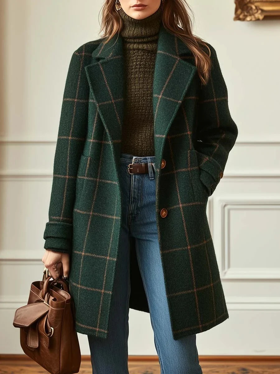 Florence | Polished Plaid Wool Coat with Single-Button Lapel