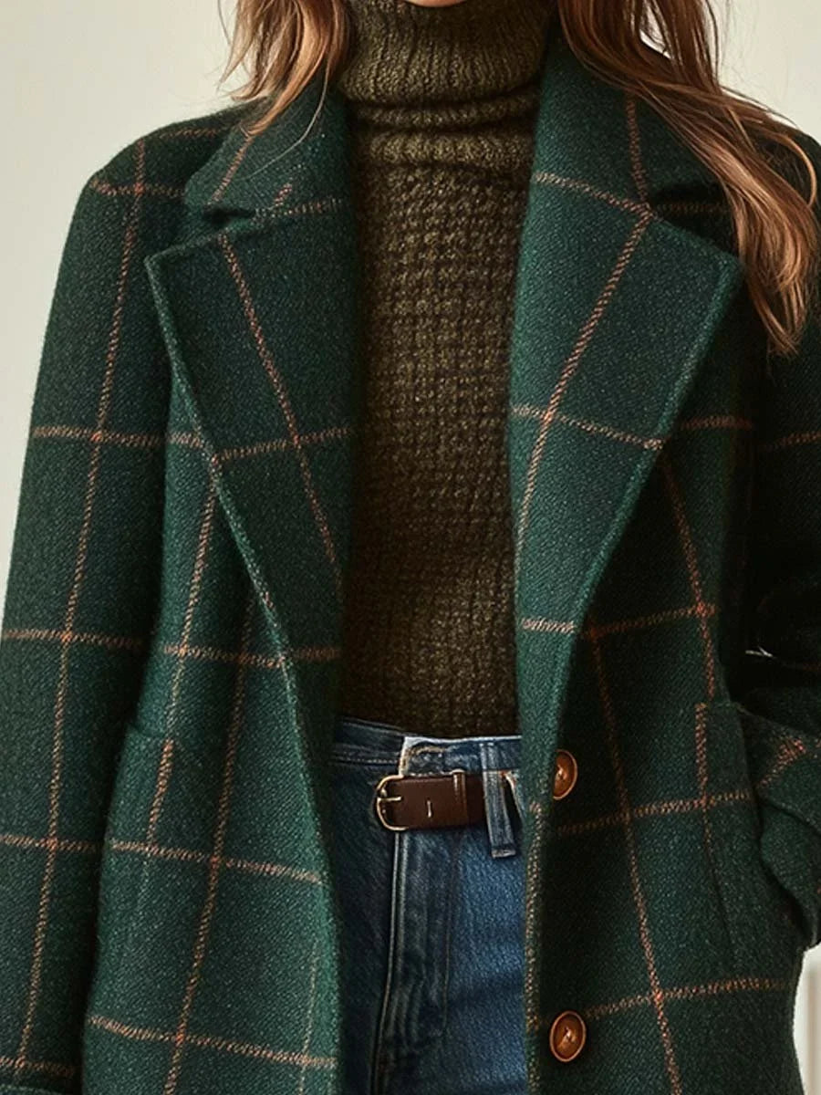 Florence | Polished Plaid Wool Coat with Single-Button Lapel