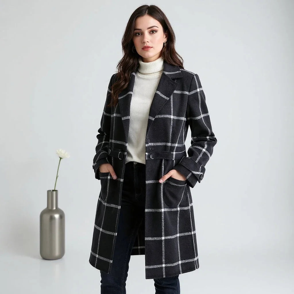 Florence | Polished Plaid Wool Coat with Single-Button Lapel