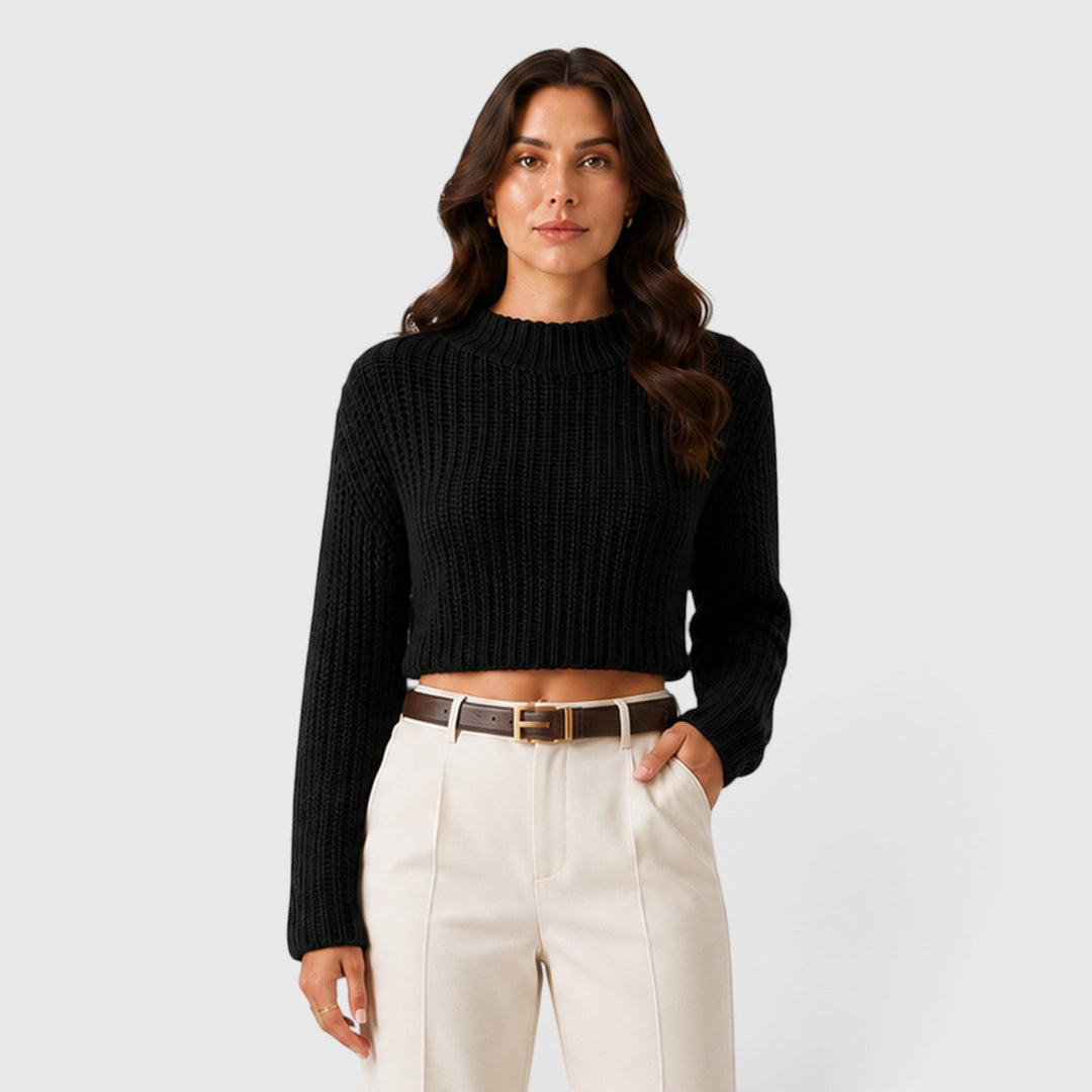 Una | Sharp Cropped Half-Turtleneck Knit Jumper