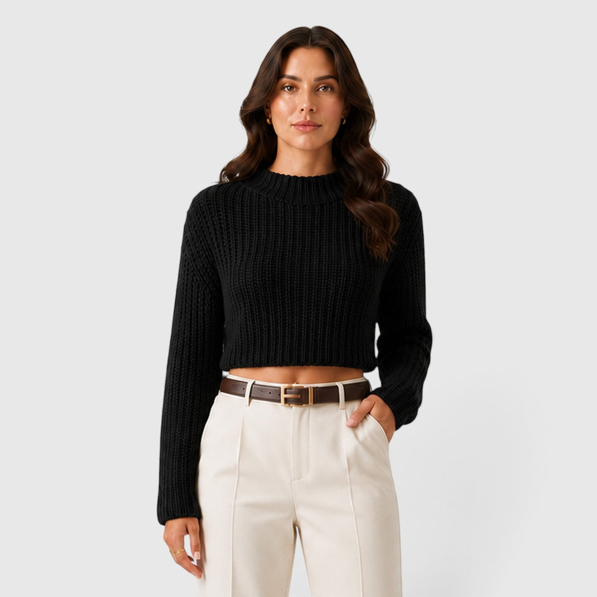 Una | Sharp Cropped Half-Turtleneck Knit Jumper