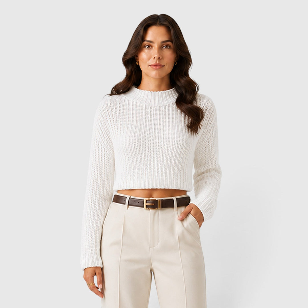 Una | Sharp Cropped Half-Turtleneck Knit Jumper