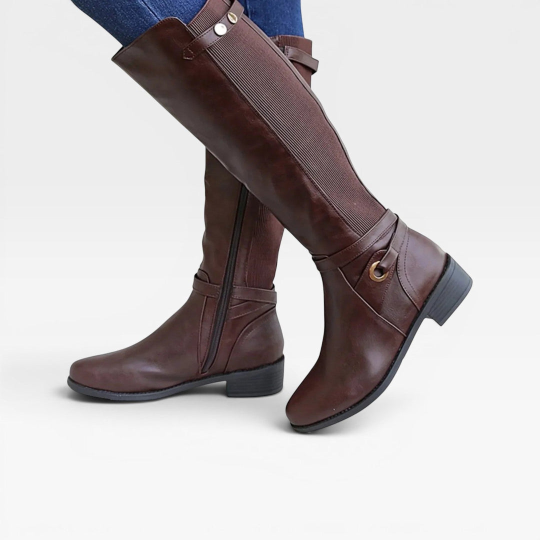Nerissa | Polished Knee High Leather Boots Wide Fit