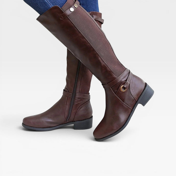 Nerissa | Polished Knee High Leather Boots Wide Fit