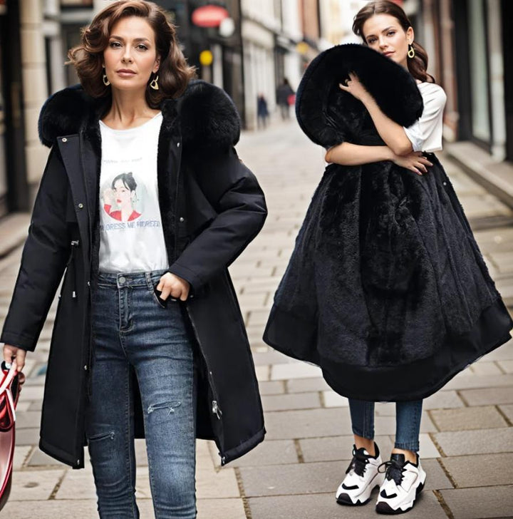 Iolanthe | Elegant Faux Fur Trim Hooded Coat For Women